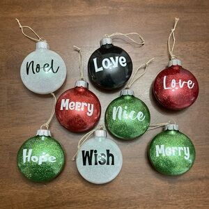 Set of 8 Christmas Glitter Ornaments